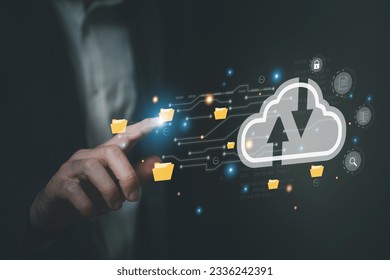Business person migrate data and corporate information into cloud technology for data security and back up as disaster recovery site and prevent for cyber crime. Data inventory for enterprise. - Shutterstock ID 2336242391