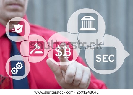 Business person using virtual touch screen push abbreviation: SEC. Concept of Security Exchange Committee (SEC). SEC exercises control of Exchange Traded Fund (ETF).