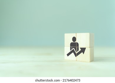 Business, personal development concept. Improving and developing  competency, performance. Wooden cubes with personal development. Brainstorm, training, mentor, support and improvement. Staff training