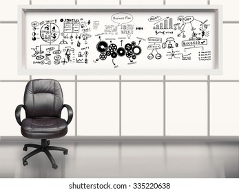 business plan with chart on office background