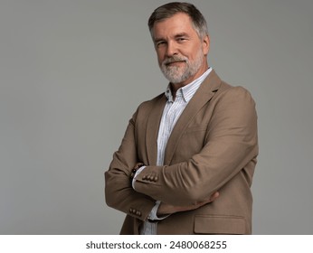 Business portrait of confident businessman. Entrepreneur in stylish jacket smiling, Happy mid adult, mature age man standing, smiling - Powered by Shutterstock