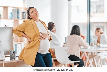 Business, pregnant and woman with pain, office and manager with contractions, muscle tension and strain. Pregnancy, leadership and female employee touching tummy, stomach and belly in workplace - Powered by Shutterstock