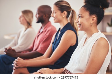 Business, Presentation And Conference Workshop Audience Listening About Corporate Strategy Vision. Diversity Of Trade Show Seminar Of Work People Paying Attention To Compliance Teaching At Convention