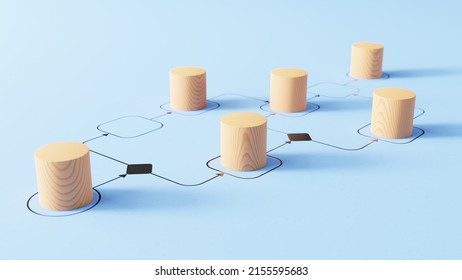 Business process management and automation concept with wooden pieces on flowchart diagram. Workflow implementation to improve productivity and efficiency. Management and organization. - Shutterstock ID 2155595683