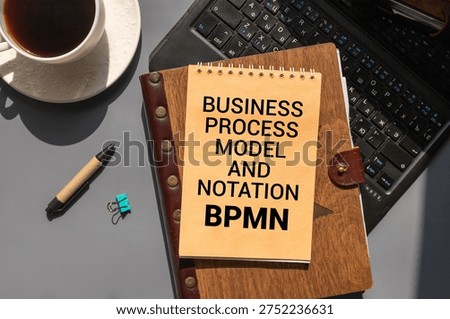 Business process model and notation BPMN is shown using a text