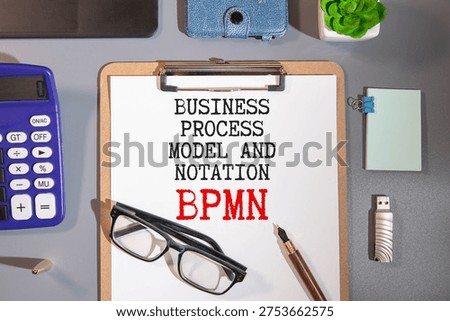 Business process model and notation BPMN is shown using a text