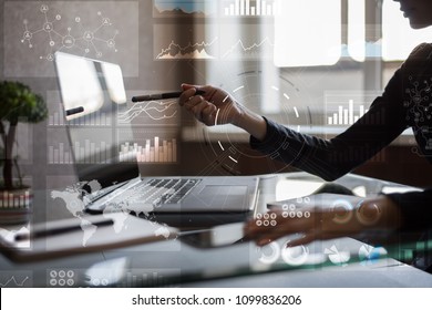 Business process and strategy on virtual screen. Data analysis. Workflow. - Shutterstock ID 1099836206
