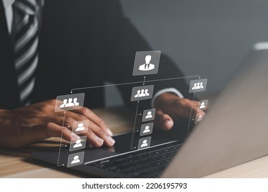 Business process and workflow automation with flowchart. Organization chart with hierarchy structure of teams and employees in company. Business and technology concept. - Shutterstock ID 2206195793