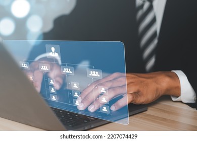 Business process and workflow automation with flowchart. Organization chart with hierarchy structure of teams and employees in company. Business and technology concept. - Shutterstock ID 2207074429