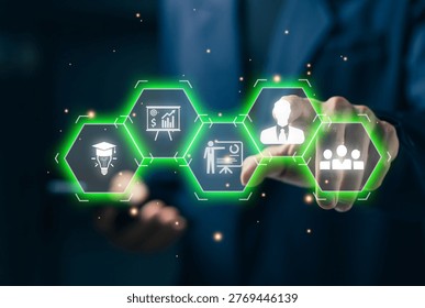 Business process workflow concept with digital steps, task management, automation system and corporate efficiency improvement strategy.
