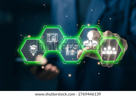 Business process workflow concept with digital steps, task management, automation system and corporate efficiency improvement strategy.