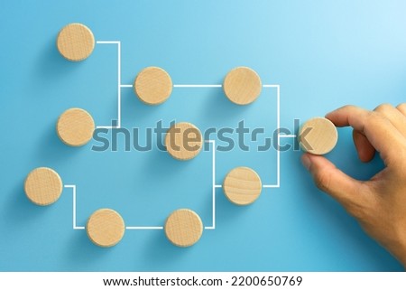 Business process, Workflow, Flowchart, Process Concept with wooden blocks on blue background