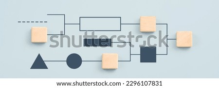 Business process, Workflow, Flowchart, Process Concept with Wooden cubes