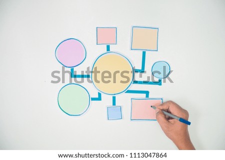 Business Process and workflow flowchart Strategy infographic diagram connection Design Planning Solution Concept Shapes Paper flat lay