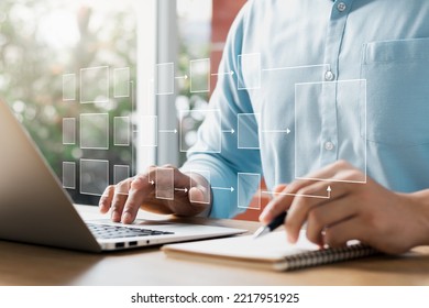 Business process Workflows and flowcharts, business hierarchy The relationship of positional order in the work of team members, managing the organization's hierarchical processing. - Shutterstock ID 2217951925