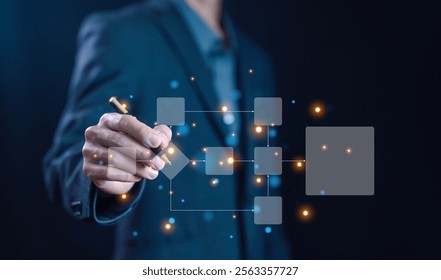 business processes and algorithm diagram flow on a computer laptop.  hierarchy scheme, data management organigram. concept of model work structure digital, design workflow automation with flowcharts - Powered by Shutterstock - Get 15% off with code: PIKWIZARD15