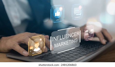 Business professional with influencer marketing strategy and social media engagement, likes, followers, video content and messages, digital marketing techniques, social media and business strategy - Powered by Shutterstock