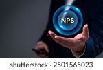 Business professional presenting NPS (Net Promoter Score) metric in a digital format. Ideal for customer experience, marketing analytics, and business performance evaluation content.