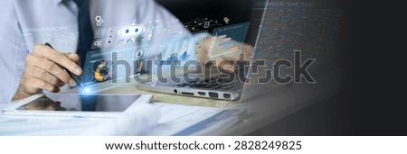 Business professional using AI-powered analytics, interactive dashboards, and coding tools on a laptop. The futuristic interface represents Business Intelligence, data visualization, software development, intelligent automation, workflow optimization, performance monitoring, AI assistance, digital transformation, and data-driven decision making for modern enterprises and global business operations.