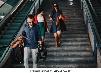 Business professionals with a casual flair descending stairs outdoors, showcasing a blend of formality and relaxation. - Powered by Shutterstock