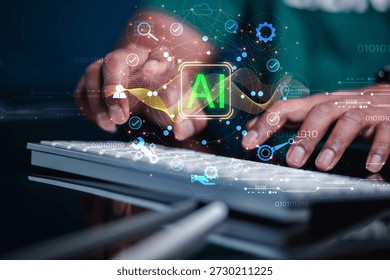 Business professionals are using computers featuring artificial intelligence (AI) and big data network connectivity cutting edge technologies for business automation, cloud computing, and intelligent