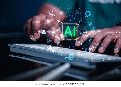 Business professionals are using computers featuring artificial intelligence (AI) and big data network connectivity cutting edge technologies for business automation, cloud computing, and intelligent