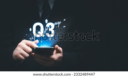 Business Profit growth, Financial report, Third quarter Concept. 3rd quarter positive growth performance report on smartphone, increasing financial, Q3, stock, analysis, Business chart, success.