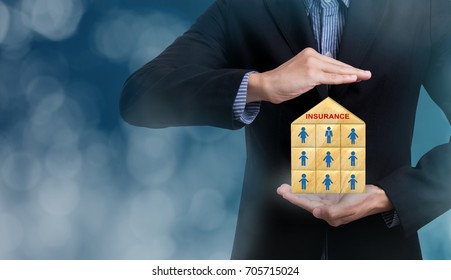 business salesman agent with protection policy. concept accident prevention health care insurance.