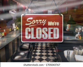 A Business Sign That Says ‘Sorry, We're Closed’ On Cafe/restaurant Window.