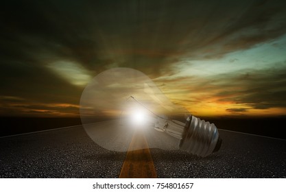 Business solution, solving problem, strategy and planning concept, light bulb on road background