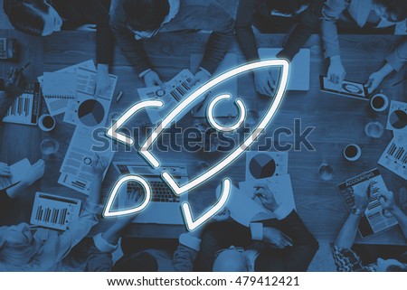 Business Start-up Goals Rocketship Graphic Concept