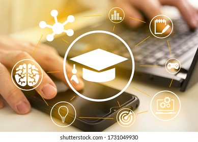 Business STEM Concept. Science Technology Engineering Math Education Web Icon. Concept Of Remote Education.