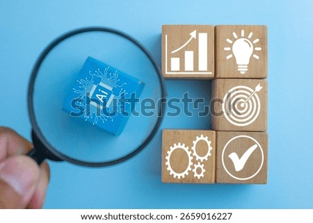 A business strategy concept of using Artificial Intelligence (AI) for digital transformation. Focusing on AI to drive growth, innovation, and achieve corporate goals and success.