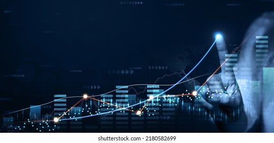 Business strategy and digital marketing. Business person draws economic growth graph financial data. Stock market investment.Financial and banking Technology.