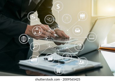 Business strategy investment concept with icons business - Shutterstock ID 2009565425