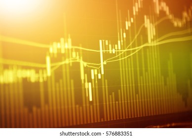 Business success and Financial market growth concept. Stock business graph chart on digital screen. Stock Prices and Candle stick stock tracking for Forex market, Gold market and Crude oil market.