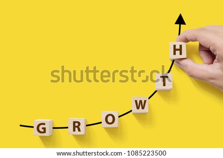 Business success growing growth increase up concept. Wooded cube block on white background with word GROWTH and copy space for your text
