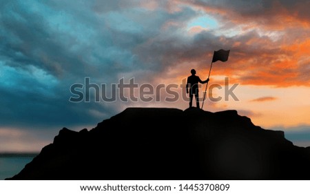 Similar – silhouette of man with poster that puts love