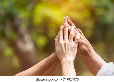  Business  Success Team Which Hand Of The Work Force Combine Power Tag Team Or  Group Of Diversity People Hand Assemble High Five For Good Teamwork