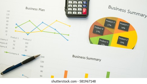 Business summary or Business plan report with Charts and graphs in Business concept, vintage style