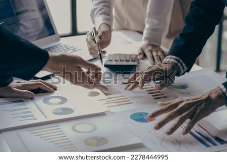 Business team analyzing data using computer while spending time in office Financial planning, strategy and brainstorming with Financial Accounting Concept Colleagues