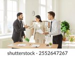 Business team of angry people shouting and arguing during a meeting in an office. The conflict illustrates workplace challenges, fight, teamwork struggles, and high pressure environments.