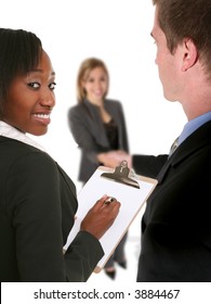 A Business Team Conducting An Interview With A Job Seeker