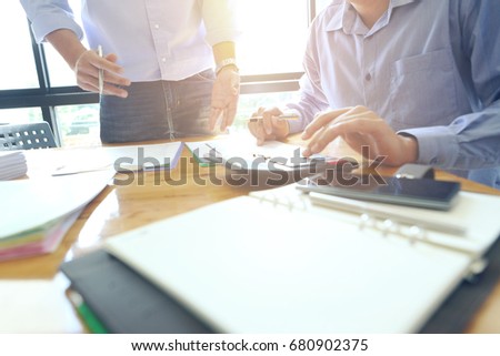 Business team meeting present.professional investor working with new startup project. Finance managers task.Digital tablet laptop computer design smart phone 