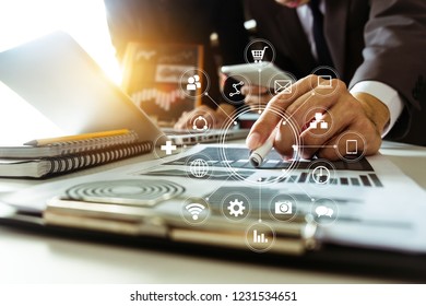 Business team present. professional investor working new start up project. tablet laptop computer with digital marketing media  in virtual icon design Finance managers meeting.
 - Powered by Shutterstock