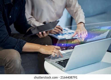 Business team working with digital finance marketing chart, Future technology innovation interface icons, Business digital technology transformation marketing concept, blurred background.  - Powered by Shutterstock