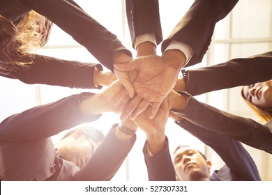 Business Teamwork Making Strong Hands For Business Collaboration  and Integrity of Work together. Corporate Teams Promote of Mission. Key of Success of Team Business Project, Mission Complete Concept