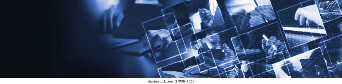 Business and technology background, internet network connection. various scenes of business teamwork, co-working company, planning and strategy, online communication