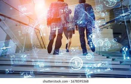Business and technology concept. Communication network. GUI (Graphical User Interface).