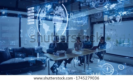 Business and technology concept. Smart office. GUI (Graphical User Interface).